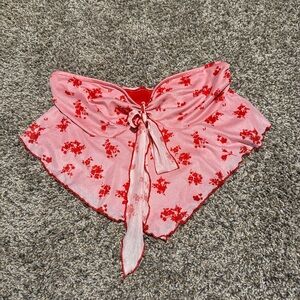 Amazon Pink and Red Floral Tie-Front Crop Top